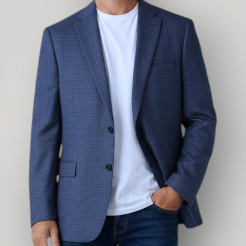 AUSTIN REED Mens Blazer 50R Sport Coat Two Button Suit Jacket Blue Plaid Regular